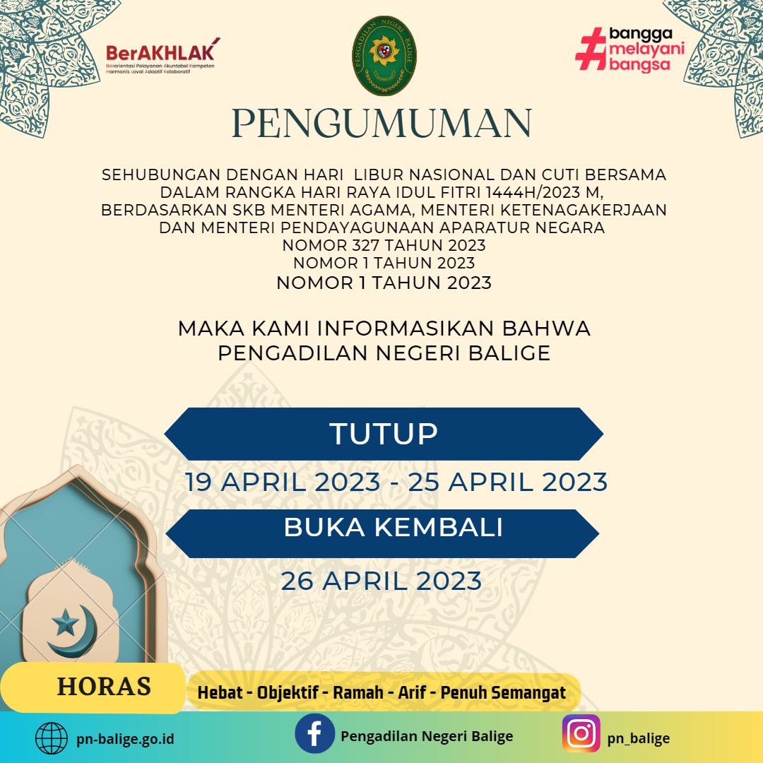  HARI  Libur Nasional dan cuti bersama dalam rangka Hari Raya Idul Fitri 1444H/2023 M